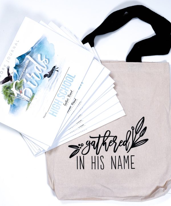 Gathered In His Name Canvas Tote with Button on Sale