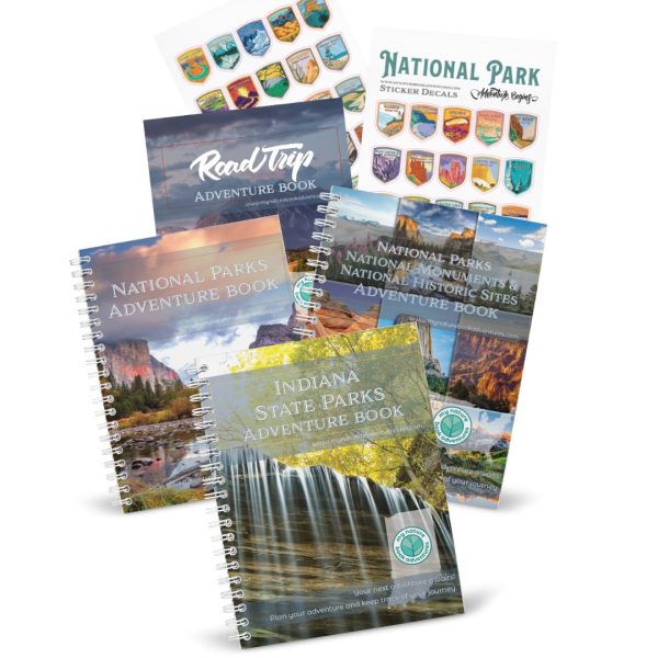 Indiana State Park Adventure Book + National Park + National Parks, National Monuments, and National Historic Sites Combo + 63 Decals + Road Trip Adventure Book For Cheap